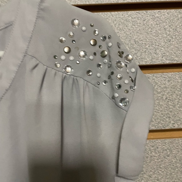Studio Y Large Silverish Gray Blouse Round Neck Rhinestones Short Sleeve‎ Large - Picture 3 of 7